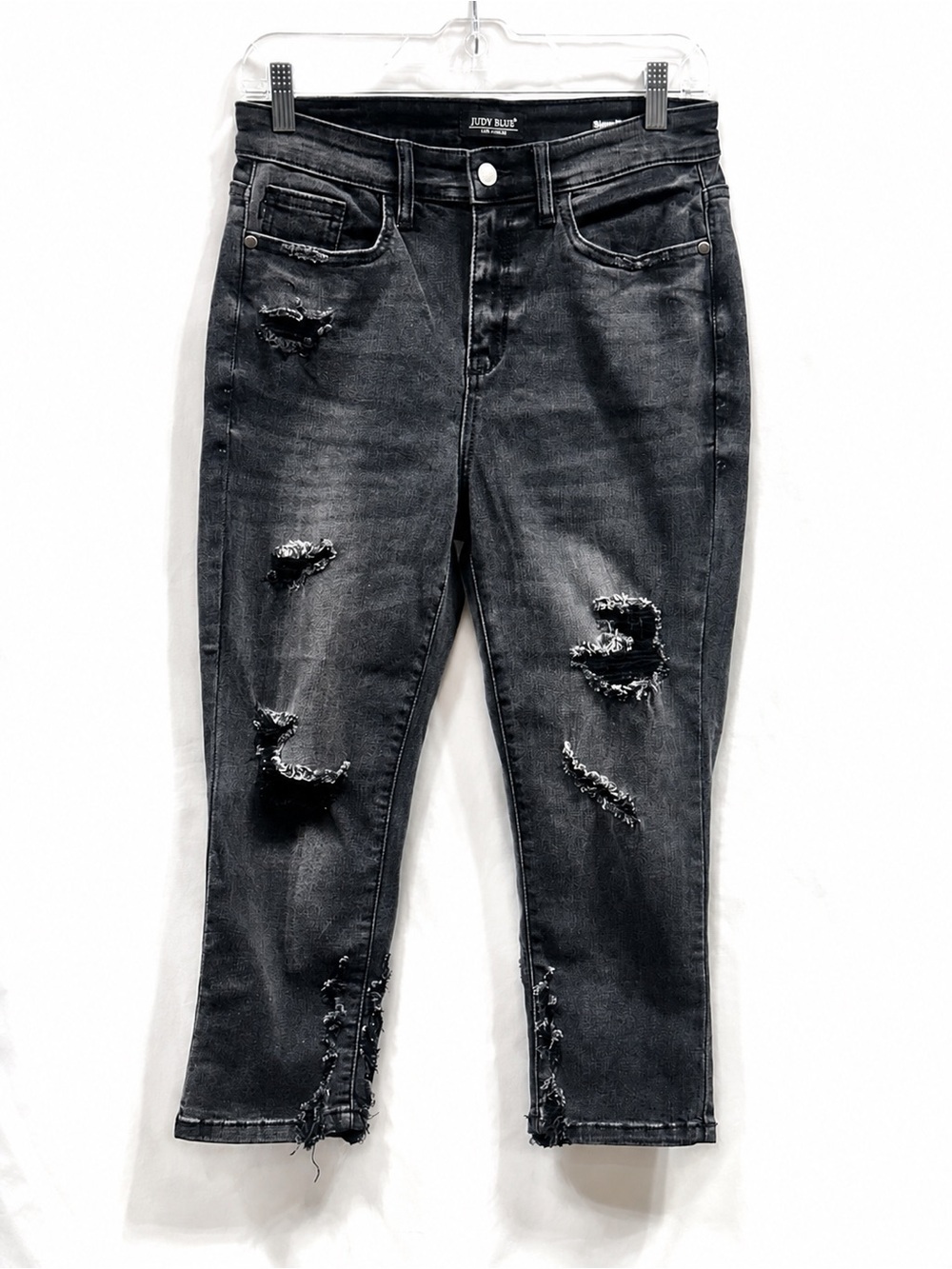 Judy Blue Black Distressed Cropped Skinny Jeans Raw Hem Women’s Size 7/28